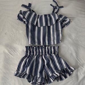 Habitual Striped Navy and White Two-Piece Set